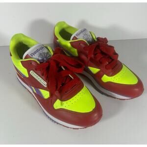 Reebok Classic Leather Women’s 7.5 Shoes Red Neon Yellow Athletic Sneakers Retro